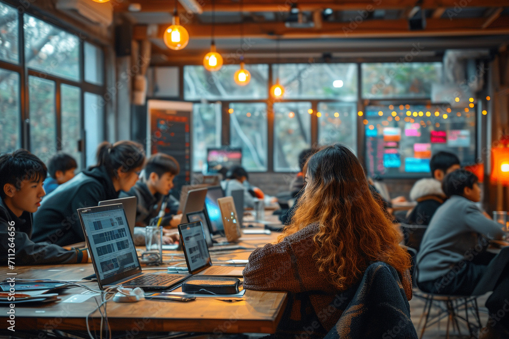 Students learning creative AI design skill in classroom Students learning creative AI design skill in classroom