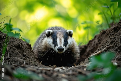 Shot of badger resting at entrance hole burrow mouth © Lubos Chlubny