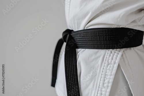 Karate black belt on white uniform