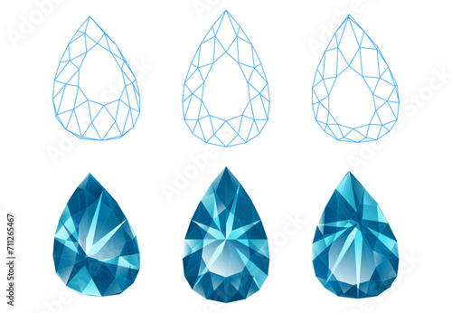 Set of isolated water drop gemstone illustrations