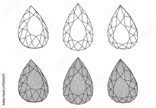 Set of isolated water drop gemstone illustrations