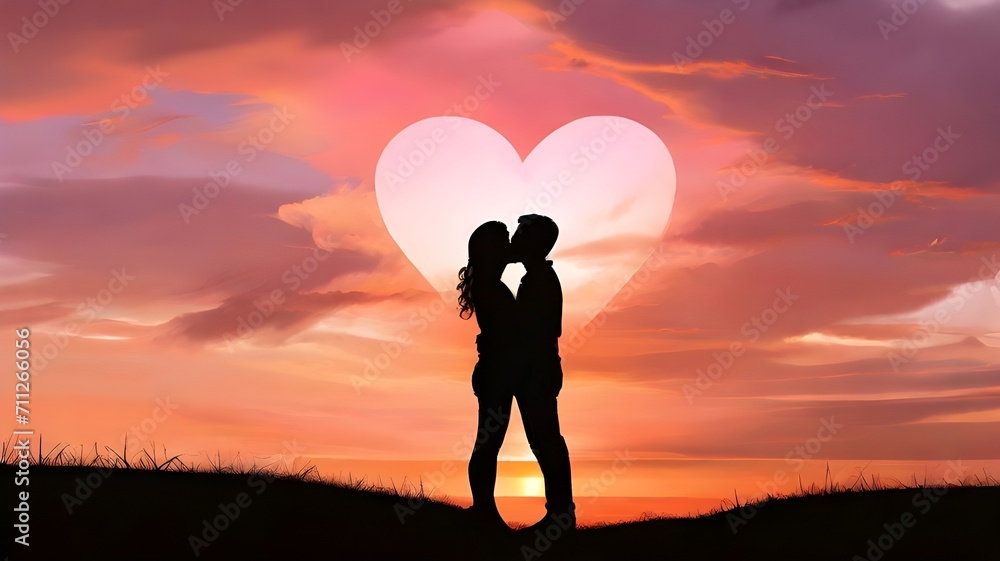 silhouette of a couple with heart