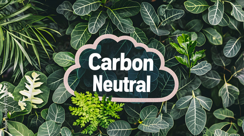 Net zero and carbon neutral concept. Net Zero text in bubbles with forest. for net zero greenhouse gas emissions target Climate neutral long term strategy on a green background. Carbon Neutrality photo
