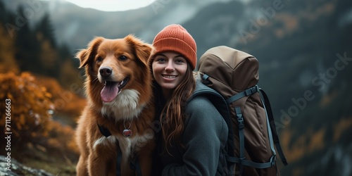 girl with a toller dog in the mountains