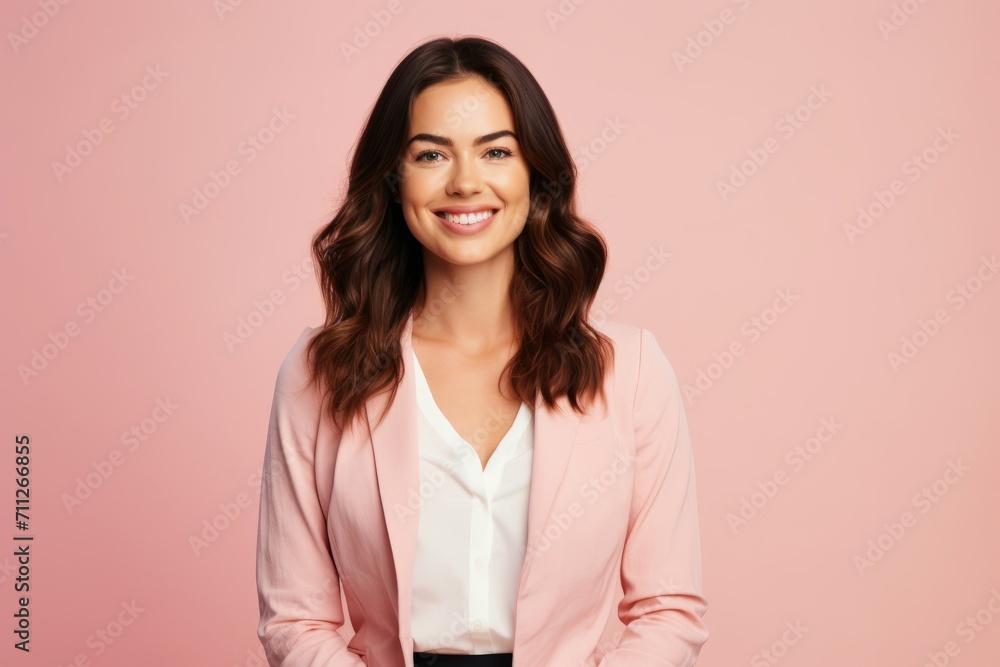 Portrait of happy smiling young business woman, over pink background. Portrait of happy smiling young business woman, over pink background.