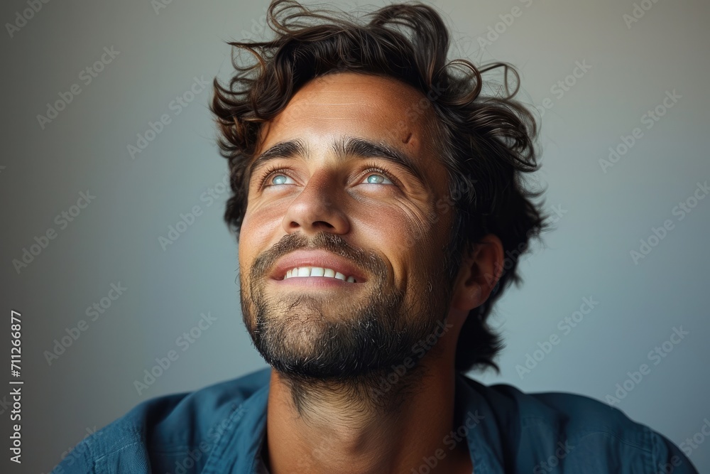 Portrait of a man on a light background in a state of euphoria. Generative AI. Portrait of a man on a light background in a state of euphoria. Generative AI.