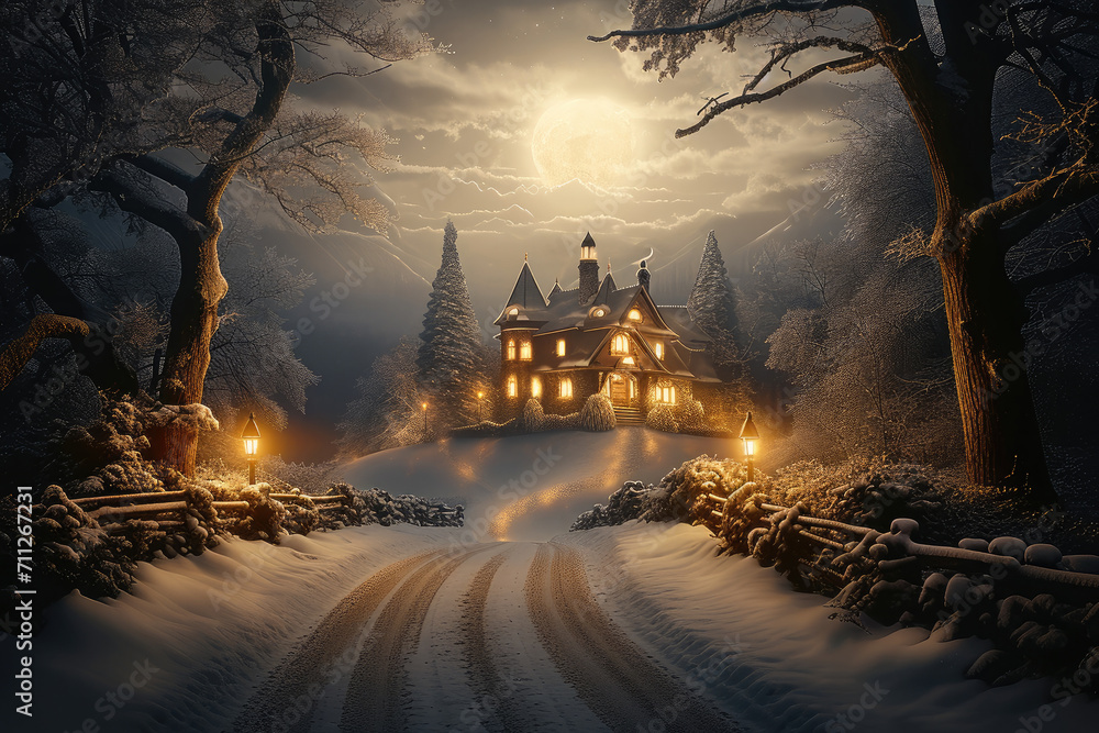 A magical Christmas night. Generative AI. A magical Christmas night. Generative AI.