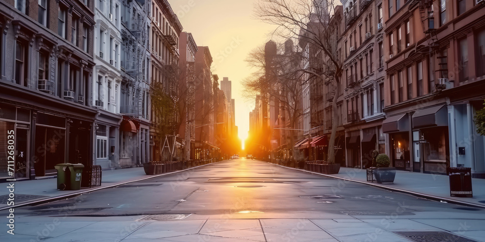 street in the town,  a street with buildings in the distance, Empty street at sunset , old street, narrow street - obrazy, fototapety, plakaty 