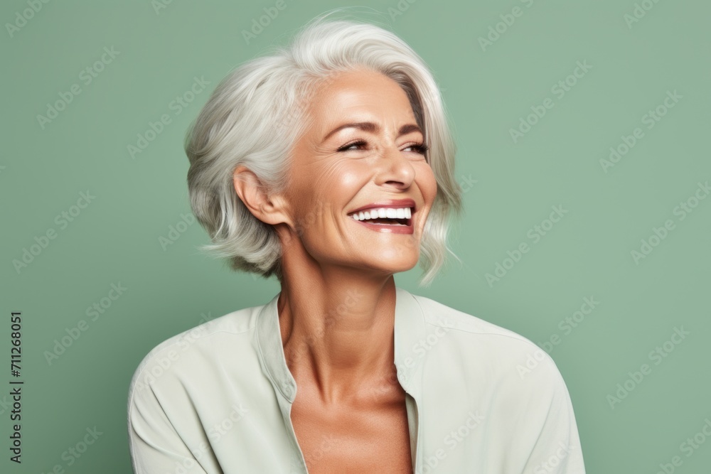 Beautiful middle aged woman with white hair. Portrait of a happy mature woman smiling and looking at the camera. Beautiful middle aged woman with white hair. Portrait of a happy mature woman smiling and looking at the camera.
