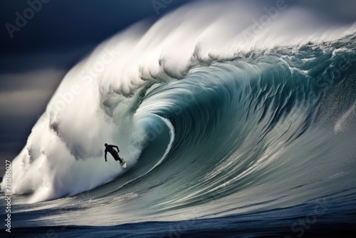 Surfing big ocean wave. Surfer on the ocean wave, Extreme surfers riding huge sea waves, no visible faces, AI Generated © Iftikhar alam