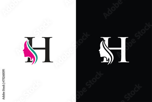 Beauty logo design with combination letter H. Letter H beauty logo design. Hair beauty design, premium vector Template. photo