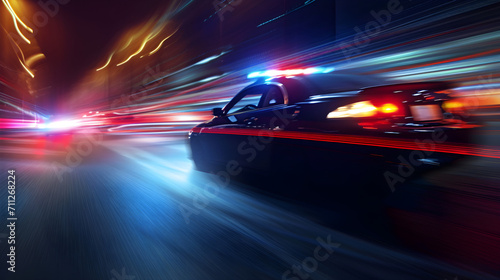 high speed police chase - motion blurred cars at night © sam