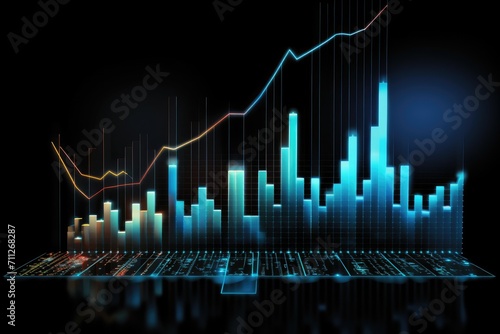 Abstract Bar Chart on Black Background, Data Visualization, Analysis, Representation, Statistics, Financial graph chart hologram on a black background, AI Generated photo