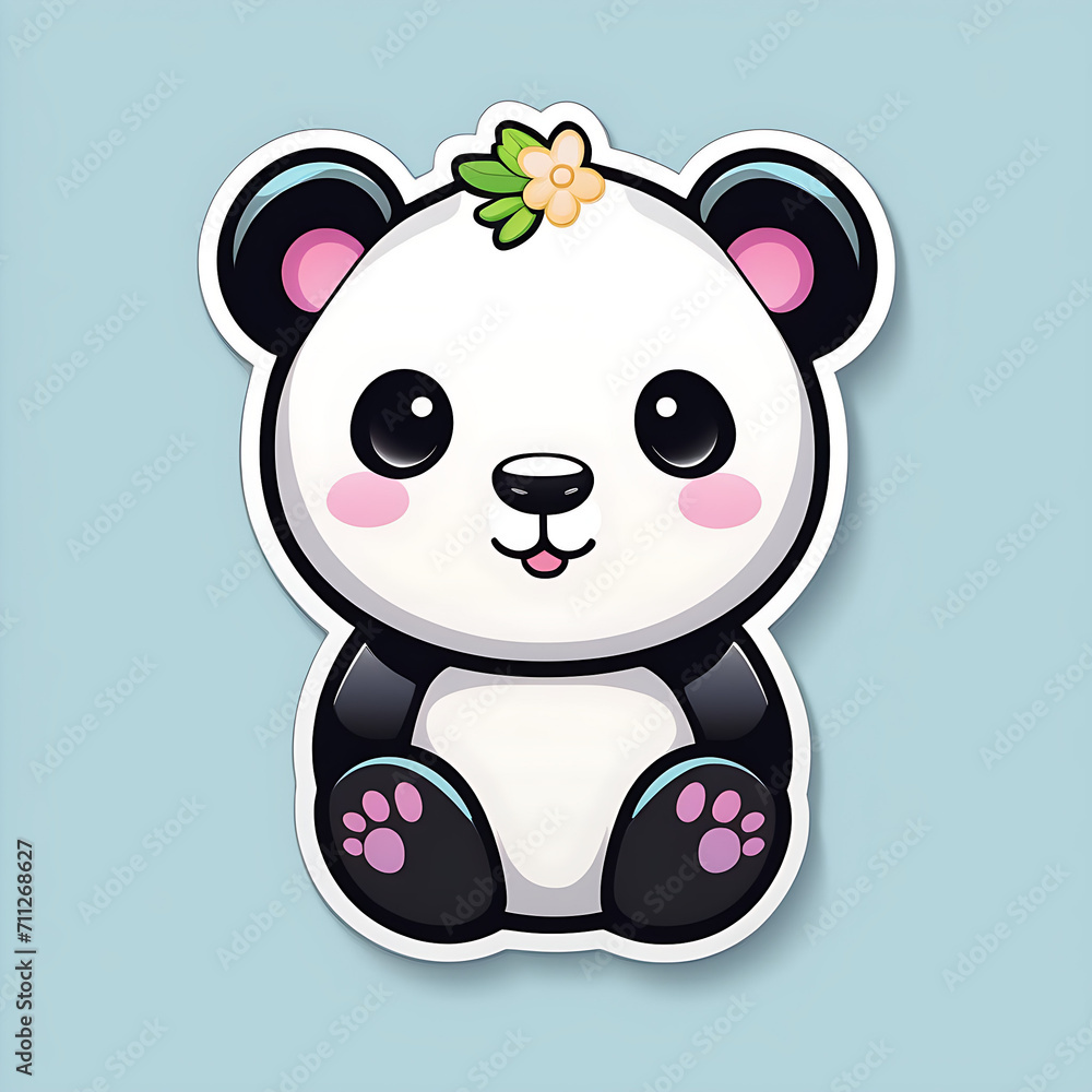 Fototapeta premium Charmingly Cute: Vectorized White Kawaii Panda Sticker Delight