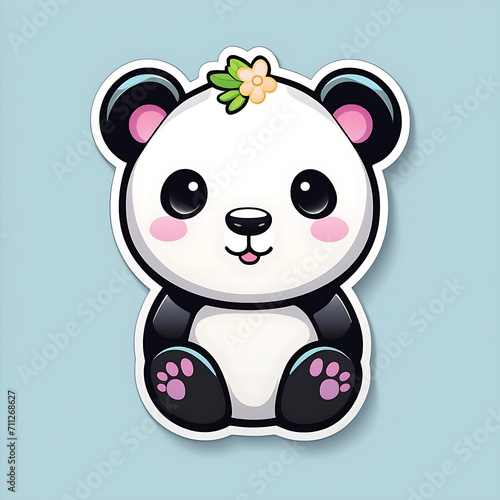 Charmingly Cute  Vectorized White Kawaii Panda Sticker Delight