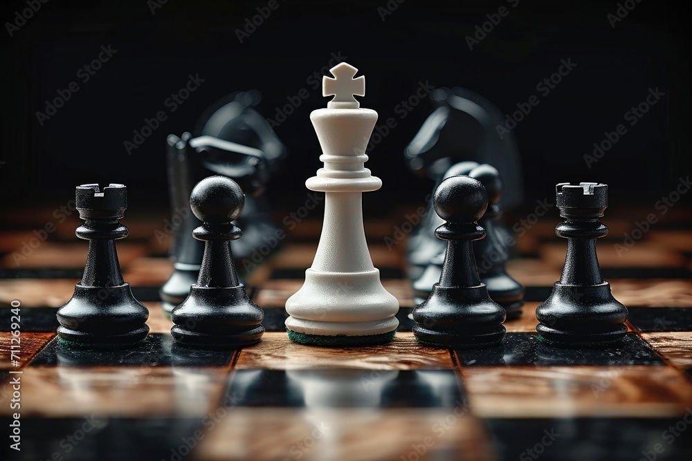 Chessboard, Black pawns surrounded the white king. Generative AI. Chessboard, Black pawns surrounded the white king. Generative AI.