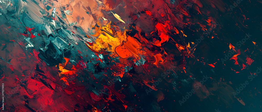 An explosion of vibrant reds and abstract colorfulness, captured through the expressive strokes of art paint on a surface An explosion of vibrant reds and abstract colorfulness, captured through the expressive strokes of art paint on a surface