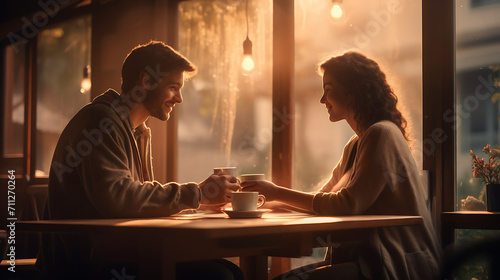 Couple enjoying a coffee date.