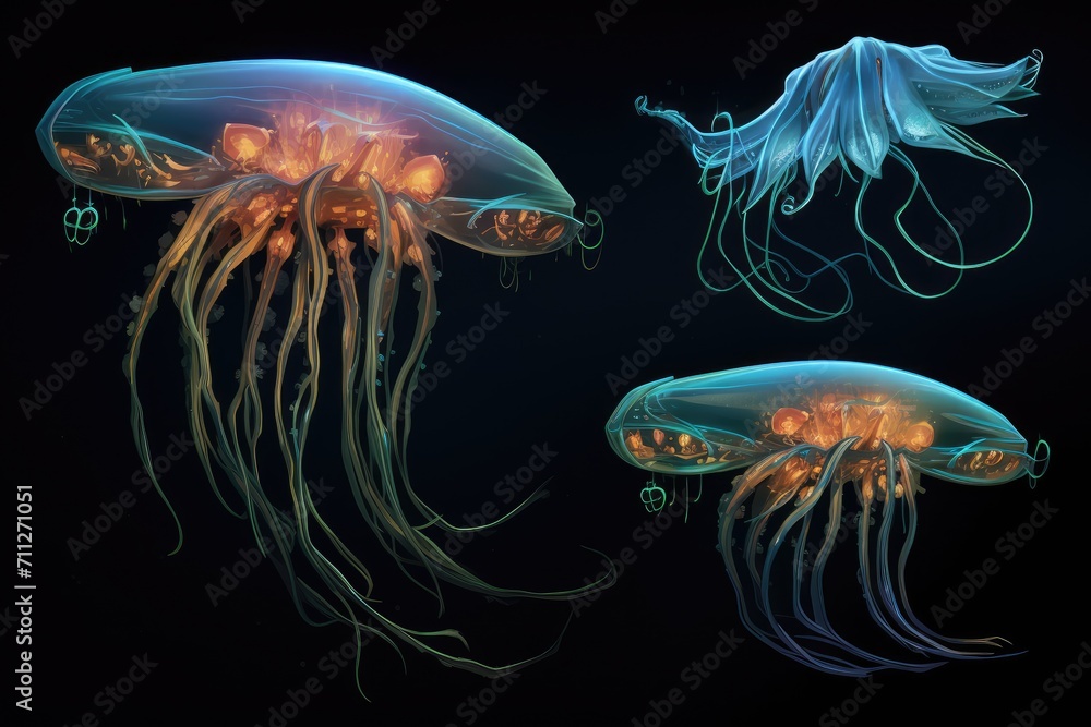 A mesmerizing view of a group of jellyfish gracefully swimming in the ...