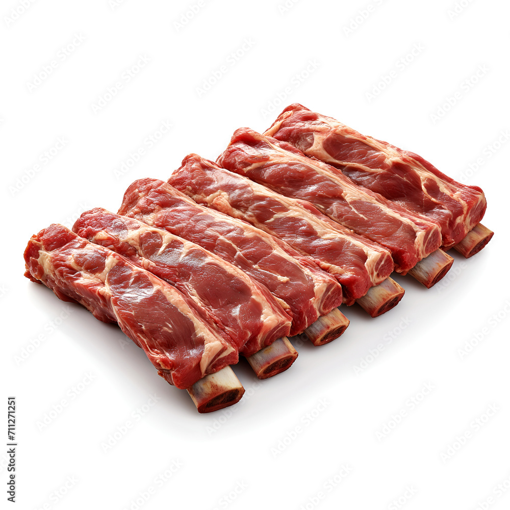 raw beef ribs isolated on white