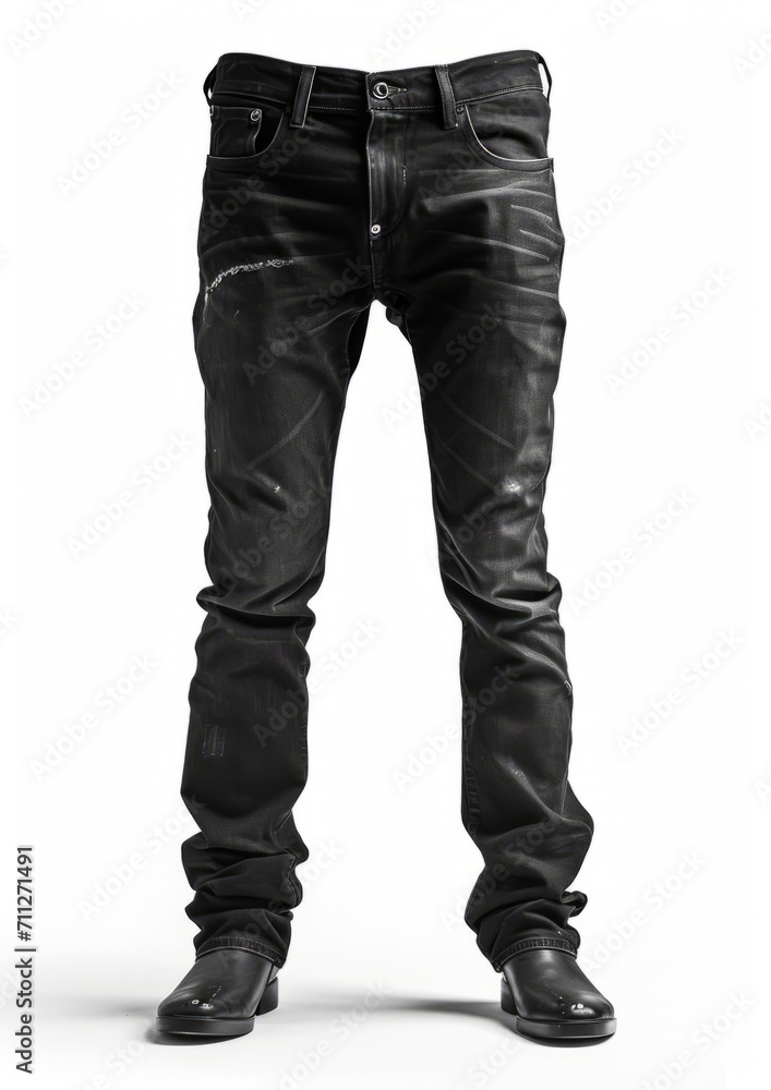 slim fit Distressed Jeans black color ghost mannequin concept isolated on white background, slim fit Distressed Jeans black color ghost mannequin concept isolated on white background,