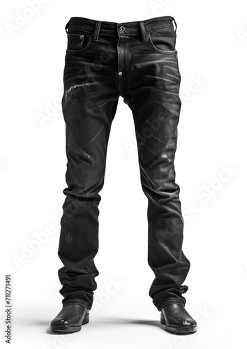 slim fit Distressed Jeans black color ghost mannequin concept isolated on white background,