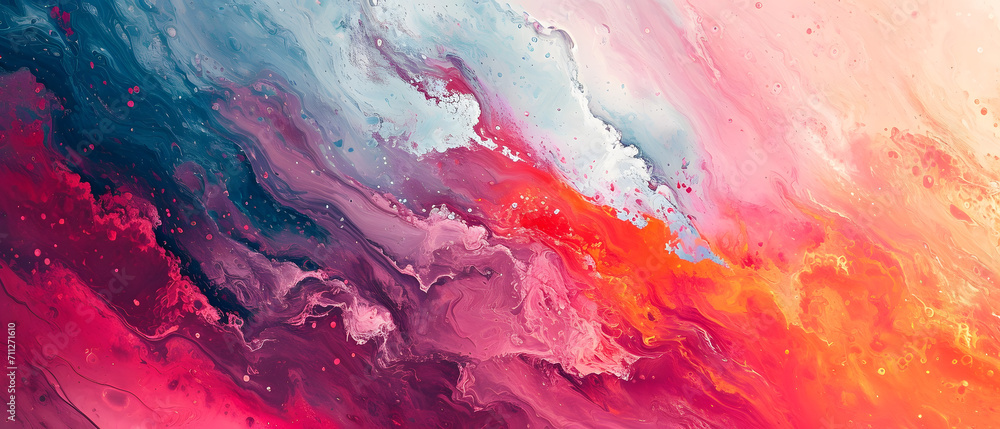Vibrant strokes of acrylic paint dance across the canvas, creating a modern abstract masterpiece that captures the fluidity and colorfulness of crashing waves