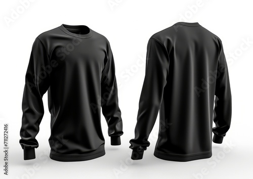 Black long sleeve t-shirt in front and back view ghost mannequin concept isolated on white background