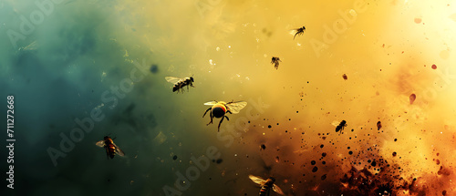 Amidst the tranquil depths of the shimmering water  a lively swarm of bees revel in the joys of nature s embrace  basking in the warm rays of the sun as they swim together in perfect harmony