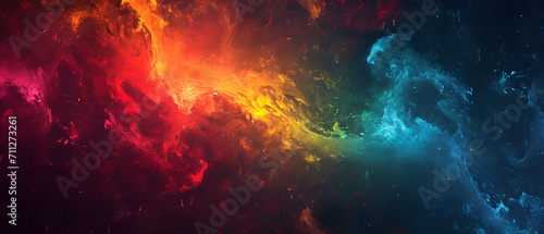 Vibrant hues dance in a cosmic symphony  as a stunning nebula releases a kaleidoscope of colors into the vastness of the universe