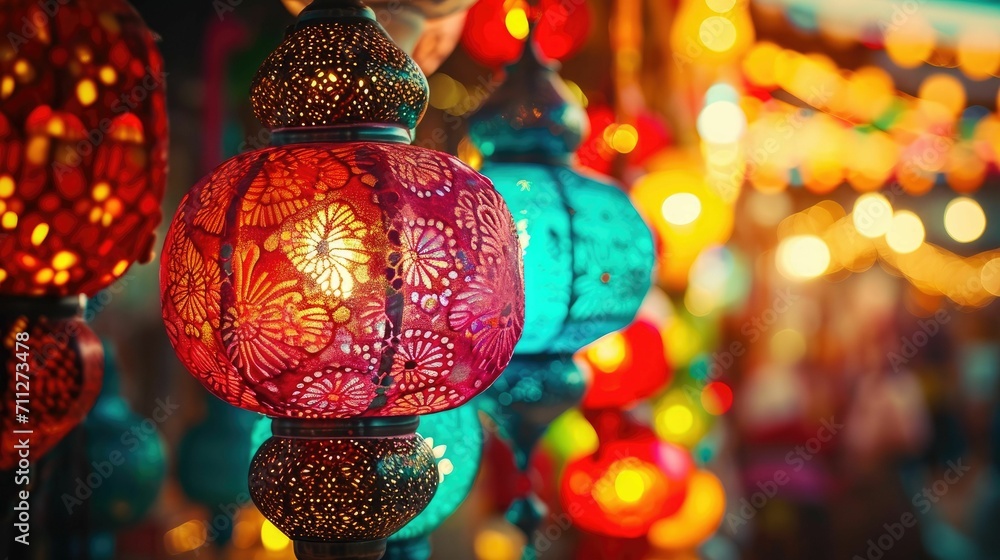Captivating Traditions - Ramadan Lantern Market with Colorful Lights and Festive Atmosphere