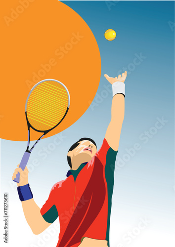 Tennis player poster. Colored Vector 3d illustration for designers. Hand drawn illustration © Leo