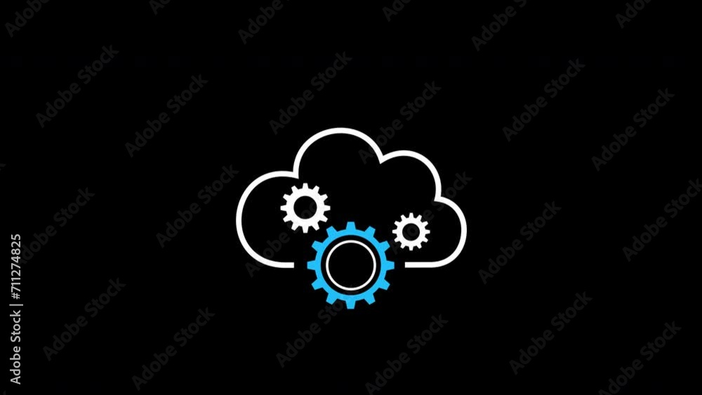 Cloud gears icon animation. Rotation. Isolated on a black background. Alpha channel. Cloud gears icon animation. Rotation. Isolated on a black background. Alpha channel.