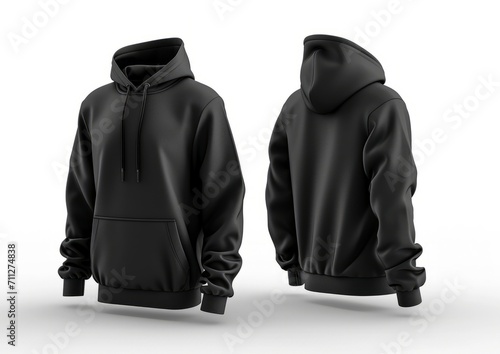 Black Pullover hoodie in front view ghost mannequin concept isolated on white background