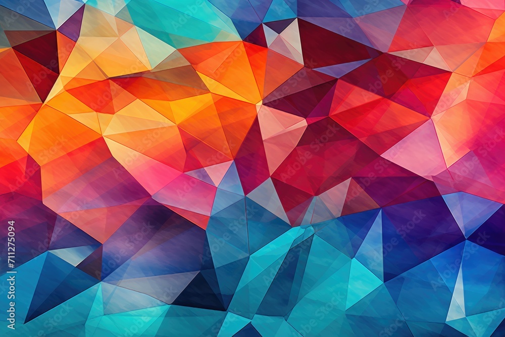 A dynamic, visually striking image featuring a multitude of colorful triangles forming an abstract background, Colorful, fragmented geometric pattern, AI Generated