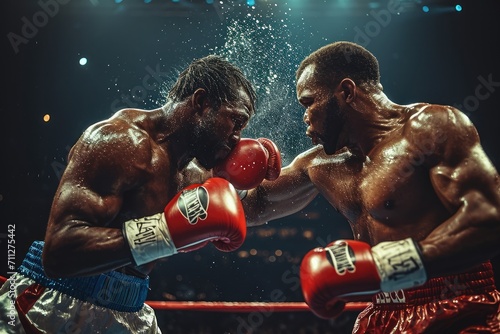 Boxers in the ring during a fight. Generative AI. © visoot