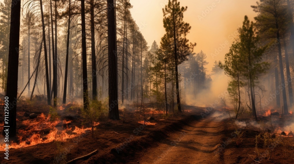 The intense heat radiating from the wildfire can be felt for miles, as it continues to spread through the forest.