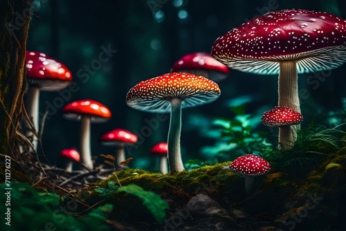 fly agaric mushroom in forest
