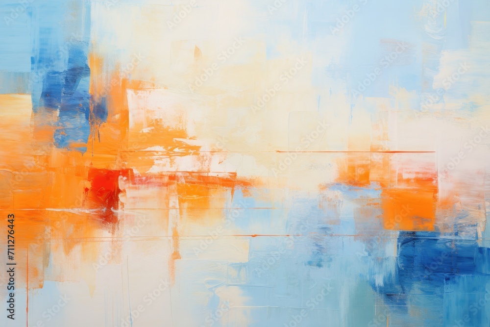 Abstract Painting of Blue, Yellow, and Orange, Dynamic Composition That Evokes Vibrancy, Depict an abstract version of a clash between warmth and cold, using shades of orange and blue, AI Generated Abstract Painting of Blue, Yellow, and Orange, Dynamic Composition That Evokes Vibrancy, Depict an abstract version of a clash between warmth and cold, using shades of orange and blue, AI Generated
