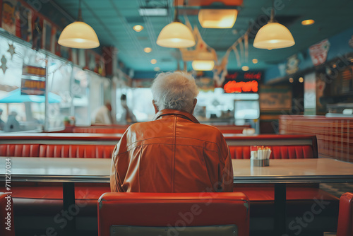 Elderly Man Sitting in a Restaurant