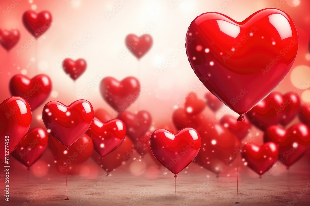 Floating Red Hearts, A Delightful Display of Love and Affection in the Air, Elegant red love hearts surrounded by colorful Valentine's balloons, AI Generated Floating Red Hearts, A Delightful Display of Love and Affection in the Air, Elegant red love hearts surrounded by colorful Valentine's balloons, AI Generated