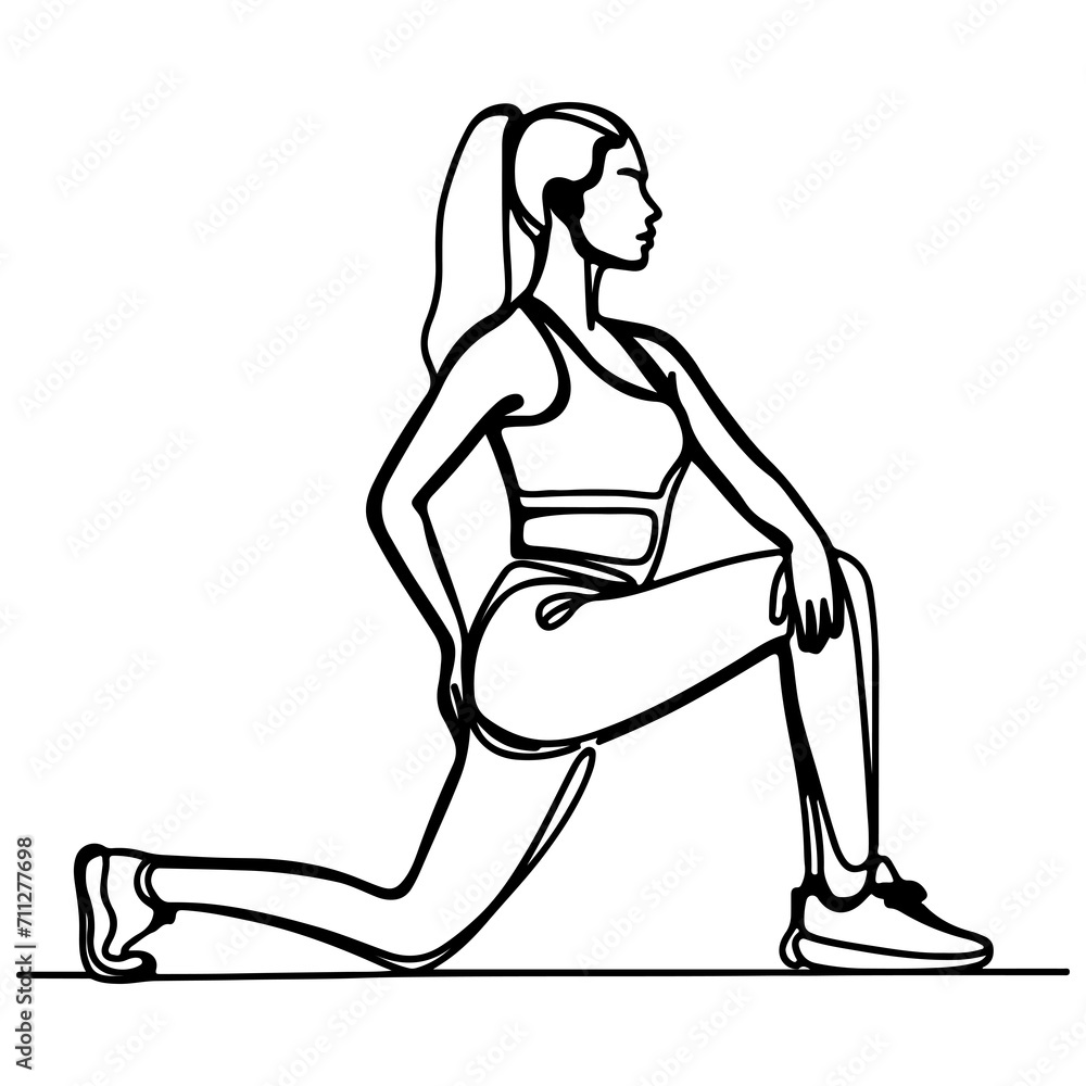 Woman does exercises with hand to relaxation line art drawing style black linear sketch, hand drawing doodle girl engaged in yoga Woman does exercises with hand to relaxation line art drawing style black linear sketch, hand drawing doodle girl engaged in yoga