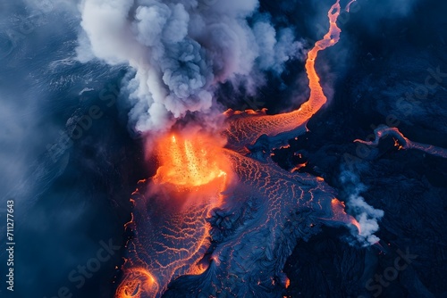 erupting volcano aerial view