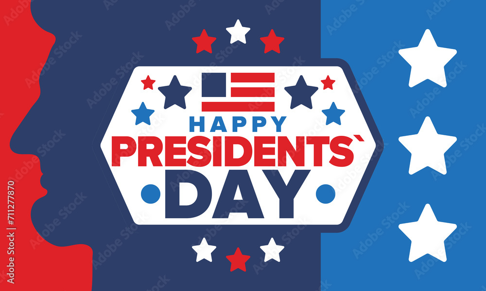 Happy Presidents day in United States. Washington's Birthday. Federal holiday in America. Celebrated in February. Patriotic american elements. Poster, banner and background. Vector illustration Happy Presidents day in United States. Washington's Birthday. Federal holiday in America. Celebrated in February. Patriotic american elements. Poster, banner and background. Vector illustration