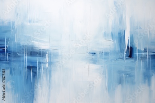 This image showcases an abstract painting in blue and white, featuring vibrant and harmonious colors, Expression of melancholy through blue and grey abstract streaks, AI Generated