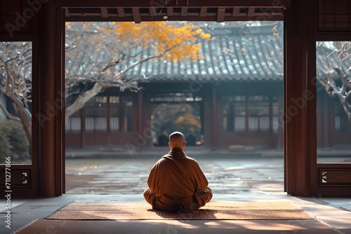 Monk Meditating in Sunshine for Spiritual Serenity