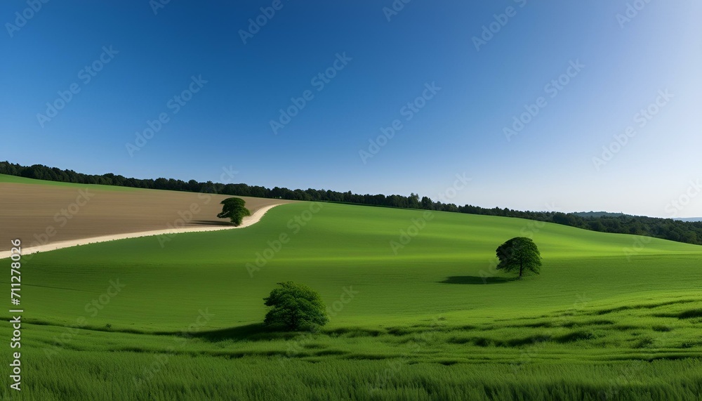 AI generated illustration of vibrant green trees on a picturesque hilltop covered in lush greenery