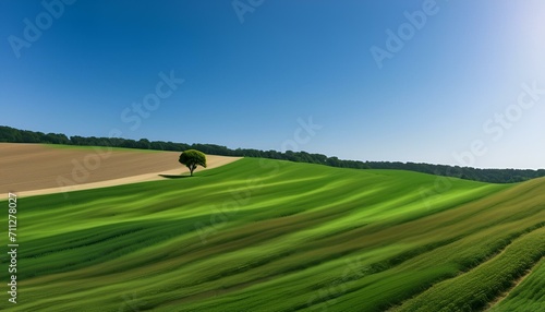 AI generated illustration of a picturesque landscape of rolling hills adorned in green grass