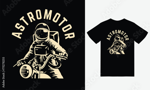 Astronaut Riding Motorcycle illustration with tshirt design premium vector