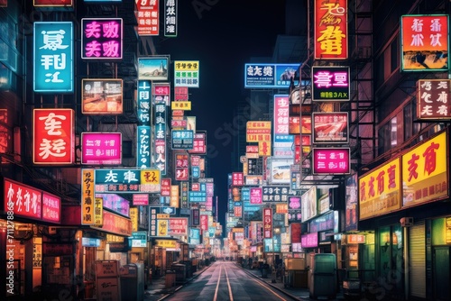 Vibrant Nightlife, A Colorful City Street Adorned With Neon Signs, Flashing neon signs conveying messages in a bustling city, AI Generated © Iftikhar alam